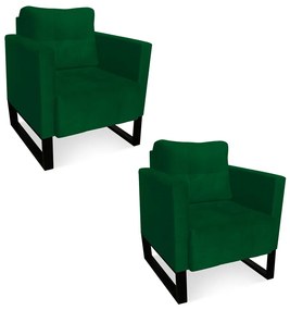 Kit 2 Poltronas Livia Suede Base Industrial Preto - D'Rossi - Verde