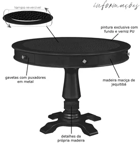 Mesa de Jogos Carteado Redonda Victoria Tampo Reversível Preto com Kit 2 Cadeiras Vicenza Suede Nude G36 G15 - Gran Belo