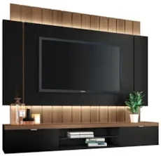 Painel TV 55 Pol 180cm Bancada Suspensa Illuna H01 Preto/Castanho - Mp