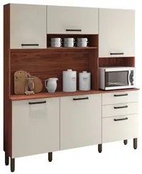Armário de Cozinha Compacta 180cm Turim K02 Nogueira/Off White - Mpoze