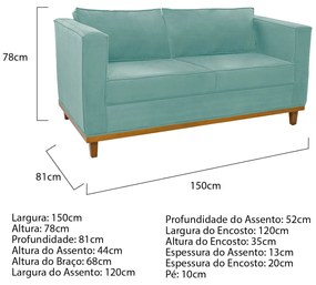 Kit Sofá 2 Lugares e 2 Poltronas Europa Suede Azul Tiffany ADJ Decor