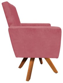 Poltrona Giratória Nina Suede Base Madeira MM30 D'Rossi - Rose