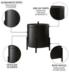 Kit Para Banheiro 3 Peças Luxe em Aço D09 Preto - Mpozenato