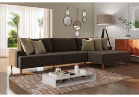 Sofá com Chaise Direita 294cm Índico Linho Marrom G52 - Gran Belo