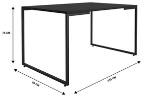 Mesa de Jantar Retangular Porto 135 cm Preto Base Metálica Industrial Preto - D'Rossi