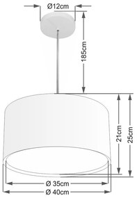 Lustre Pendente Cilíndrico Duplo Md-4290 Cúpula em Tecido 40x25cm Branco - Bivolt
