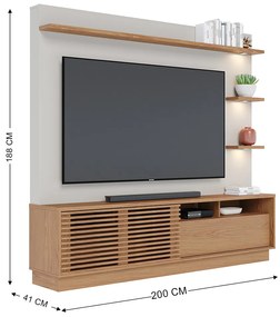 Estante de TV 70 Polegadas 200cm com Led Lidia C04 - D'Rossi - Freijó e Off White Matte