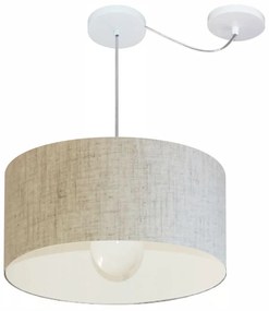 Lustre Pendente Cilíndrico Com Desvio Md-4230 Cúpula em Tecido 50x25cm Rustico Bege - Bivolt