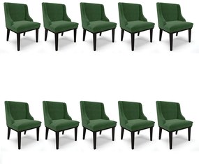 Kit 10 Cadeiras de Jantar Liz Suede Base Fixa Madeira Preto - D'Rossi - Verde
