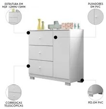 Cômoda Infantil 100% MDF 1 Porta e 3 Gavetas Duda Branco     - Phoenix