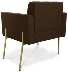 Poltrona Pé de Ferro Dourado para Sala Elisa Suede D03 - D'Rossi - Marrom