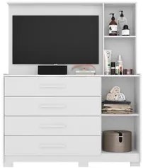 Cômoda Sapateira Com Painel Para TV 4 Gavetas Azaléia A02 Branco Fosco