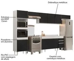Armário de Cozinha Modulada 5 Peças CP14 Balcão com Tampo Branco/Preto