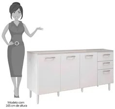 Balcão Gabinete Para Pia 160cm sem Tampo 3 Portas Fit Branco - Nicioli