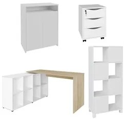 Conjunto Escritório Home Office 4 Peças Side A06 Branco/Carvalho - Mpo