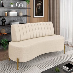 Sofá 2 Lugares Living 135cm Pé Ferro Dourado Maraú Bouclê K01 - D'Rossi - Bege