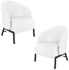 Kit 2 Poltronas Decorativa Sala de Estar Kenya Pés em Ferro Pu Preto/Branco G33 - Gran Belo