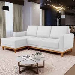 Sofá 200cm 3 Lugares Com Chaise Direito Kayrós D05 Couríssimo Branco -