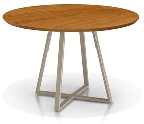 Mesa de Jantar Arezzo Redonda Tampo com Lâmina Cinamomo Base Aço Carbono Pintura Eletrostática Design Moderno