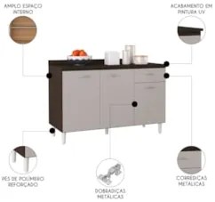 Balcão Cozinha Pia 120cm com Tampo Classic P11 Chocolate/Off - Mpozena