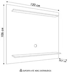 Painel para TV Suspenso 50 Pol 120cm 2 Prateleiras Versa M24 Branco -