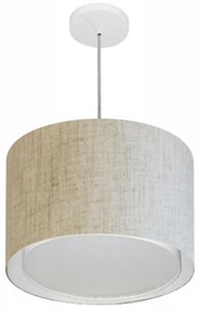 Lustre Pendente Cilíndrico Duplo Md-4292 Cúpula em Tecido 40x30cm Rustico Bege - Bivolt