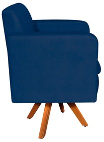 Poltrona Giratória Emília Suede Base Madeira MM30 D'Rossi - Azul Marinho