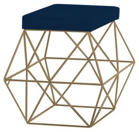 Puff Decorativo Sala de Estar Base Gold Trixie Veludo Azul G41 - Gran Belo