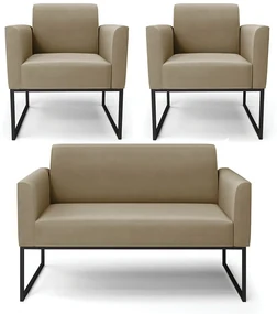 Sofá Namoradeira com 2 Poltronas Base Industrial Preto Marisa Suede Marrom Rato D03 - D'Rossi