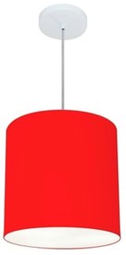Lustre Pendente Cilíndrico Md-4036 Cúpula em Tecido 30x31cm Vermelho - Bivolt
