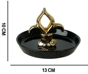 Porta-Anel em Cerâmica Flor de Lis Preto e Dourado 10,5X13,5cm - D'Rossi