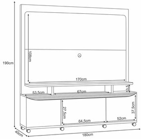 Estante de TV 70 Pol 180cm Mabel Off White/Castanho H01 - D'Rossi