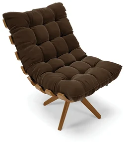 Poltrona Giratória Costela Suede Base de Madeira MA30 M11 - D'Rossi - Marrom