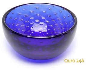 Bowl Tela Azul com Ouro Murano Cristais Cadoro