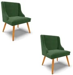 Kit 2 Cadeiras Estofadas para Sala de Jantar Pés Palito Lia Suede Verd