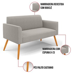 Namoradeira e 2 Poltronas Pé Palito Castanho Marisa Bouclê Cinza D03 - D'Rossi