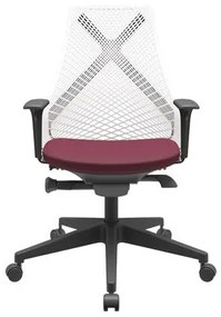 Cadeira Office Bix Tela Branca Assento Poliéster Vinho Autocompensador Base Piramidal 95cm - 64055 Sun House