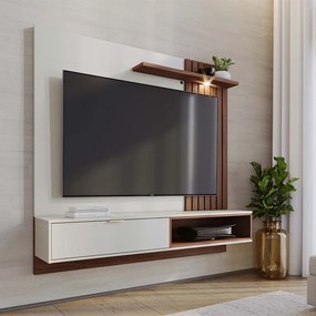 Painel TV 60 Pol 160cm Bancada Suspensa Zurique C04 - D'Rossi - Off White e Nogueira Real