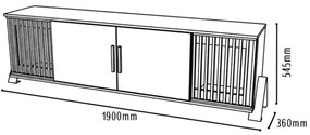 Bancada Rack Portas Ripadas 190cm Palestra MDP/MDF Pés Metal Mel G44 - Gran Belo