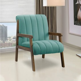 Poltrona Decorativa Sala Base de Madeira kit 2 Daline Bouclê Azul Turquesa E03 - D'Rossi