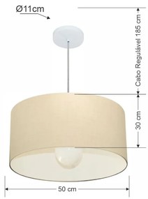 Lustre Pendente Cilíndrico Vivare Md-4069 Cúpula em Tecido 50x30cm - Bivolt