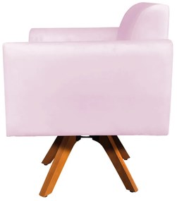 Poltrona Giratória Marisa Suede Base Madeira MM30 D'Rossi - Rosa Bebê