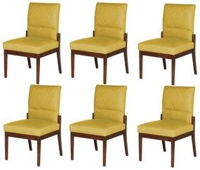 Conjunto 6 Cadeiras De Jantar Aurora Base Madeira Maciça Estofada Suede Amarelo
