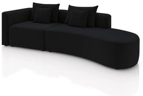 Sofá Curvo Decorativo Kimiko 317Cm 3 Lugares Sala de Estar com Chaise Veludo Preto G52 - Gran Belo