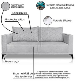 Sofá Living 2 Lugares com Pés de Ferro Almofadas Soltas 160cm Neso Bouclê Cinza G63 - Gran belo