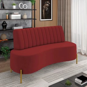 Sofá 2 Lugares Living 135cm Pé Ferro Dourado Maraú Veludo Vermelho K01 - D'Rossi