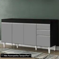 Balcão Gabinete para pia sem Tampo 150cm Marrocos Preto/Cinza - Lumil