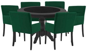 Mesa de Jogos Carteado Montreal Redonda Tampo Reversível Preto com 6 Cadeiras Vicenza Verde G36 G15 - Gran Belo