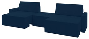 Sofá Retrátil Embutido Modulado com Puff 5 Lugares Xerxes 289cm Veludo Azul G33 - Gran Belo