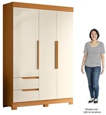 Guarda Roupa Solteiro 3 Portas 2 Gavetas 157cm Vivacce Cinamomo/Off Wh